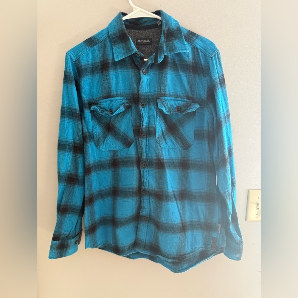 Projek Raw Button Up Long Sleeve Plaid Flannel Men’s SZ M Blue Collared Casual
